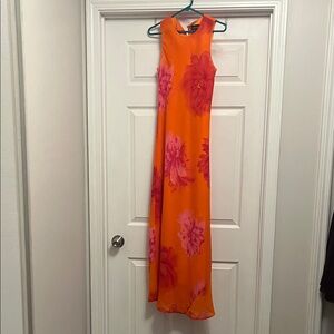 Sleeveless Orange and Pink Floral Maxi Dress